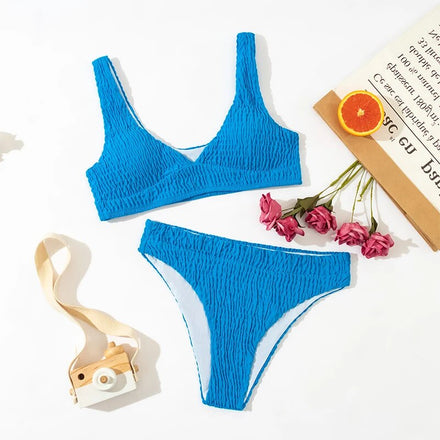 Pleated Ribbed Bikini - Sculptured Elegance in Swimwear