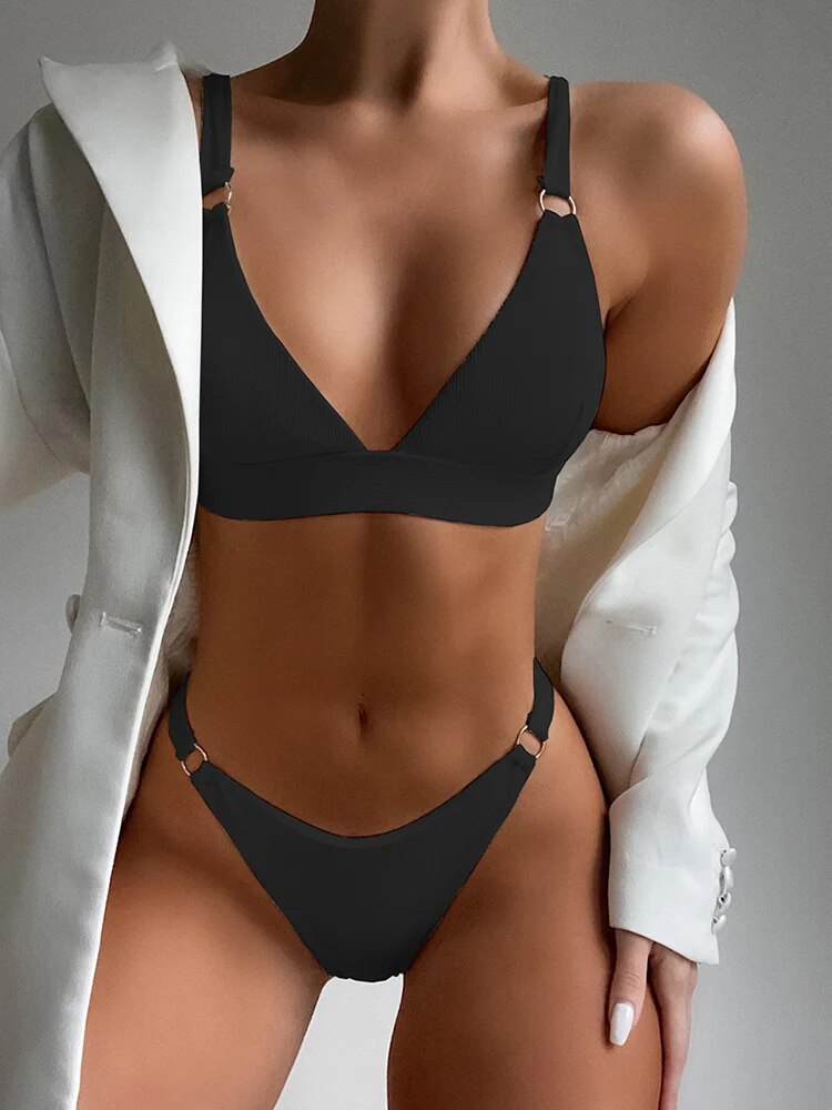 Ribbed Triangle Bikini - Contemporary Allure in Swimwear